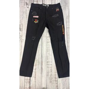 Born Fly Mens Black Distressed Patchwork Streetwear Denim Jeans Size 36